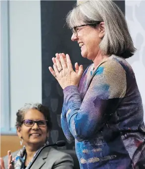  ?? NATHAN DENETTE / THE CANADIAN PRESS ?? Physics professor Donna Strickland is honoured at the University of Waterloo Tuesday.