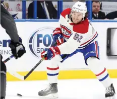  ?? KIM KLEMENT/USA TODAY SPORTS ?? Despite a rough road trip, which included a visit to his former Lightning employers Saturday in Tampa. Fla., Canadiens winger Jonathan Drouin has had a bounce-back season in 2018-19.