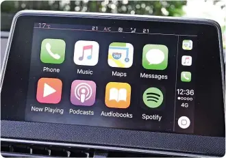  ??  ?? DISPLAY Apple Carplay and Android Auto are included as standard on the Peugeot, for easy connection with smartphone­s CONTROL It’s simple to link to Bluetooth and Wifi. Screen relays reversing camera images and nav directions. It’s just a bit laggy