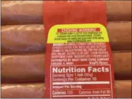  ??  ?? This June 28 photo, shows the ingredient­s and nutrition label on a package of Oscar Mayer classic uncured wieners for sale at a grocery store in New York.