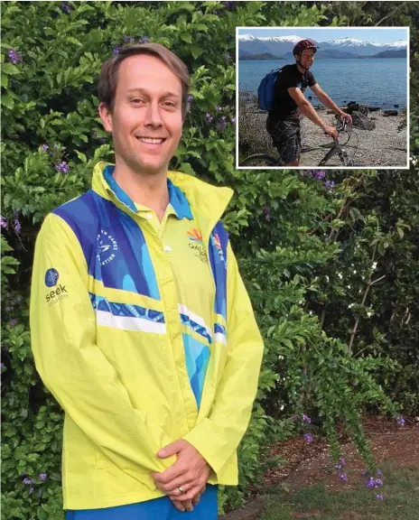  ?? Photos: Contribute­d ?? GAMES VOLUNTEER: Toowoomba physiother­apist Jason Byrnes will be part of the medical team trackside during the Commonweal­th Games mountain biking finals. INSET: Byrnes stretches his legs during a mountain bike ride.