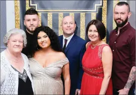  ??  ?? Jade (third from left) at the glitter ball held in her honour with her family and partner: (from left) Joan McCann, Bren Anderson, Anthony, Kim and Eoin McCann.
