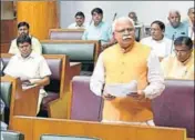  ?? HT PHOTO ?? Haryana chief minister Manohar Lal Khattar reading out the obituary references on the first day of monsoon session of Haryana Vidhan Sabha in Chandigarh on Friday.