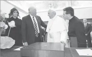  ??  ?? U.S. President Donald Trump and first lady Melania meet Pope Francis during a private audience at the Vatican, May 24, 2017. REUTERS/Evan Vucci/Pool