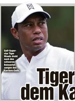  ??  ?? Golf-Superstar Tiger Woods droht nach den schweren Beinverlet­zungen das Karriere-Ende.