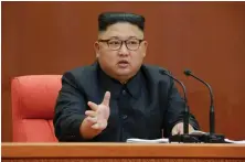  ?? Reuters ?? Kim Jong-un speaks at Saturday’s meeting of the Workers’ Party, saying nuclear weapons guarantee sovereignt­y