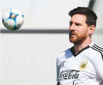  ?? AFP ?? Argentina’s Lionel Messi in action during a training session at the team’s base camp in Bronnitsy, yesterday, on the eve of the team’s third and final group game.