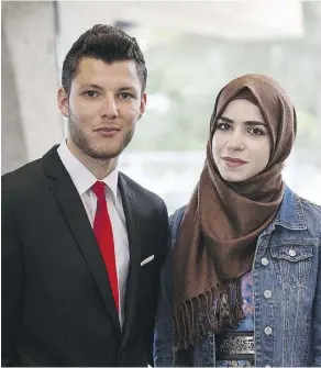  ??  ?? Mostafa Khalaf and his fiancee Manar Shakdouh will be the first couple to be married at the Edmonton Heritage Festival. Having met in Canada, they say they want to share their joy with other Canadians.