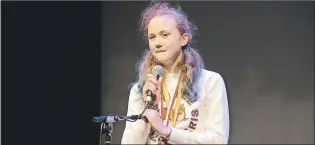  ?? LOUIS POWER/THE TELEGRAM ?? Greta Warner, who won the bee in 2015, was the last person eliminated in this year’s Telegram Spelling Bee. Greta is a Grade 8 student at Brother Rice Junior High.