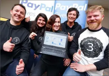  ??  ?? PayPal makes a real difference for six Irish charities in annual hackathon, pictured at this year’s Opportunit­y Hack: Sabina Cotter, Head of Grants &amp; Programmes, Irish Youth Foundation (centre), with PayPal Ireland teammates .