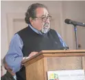  ?? THOMAS HAWTHORNE/THE REPUBLIC ?? U.S. Rep. Raúl Grijalva speaks at the Grand Canyon on Feb. 23, 2019. Grijalva, D-Arizona, was at the Grand Canyon to announce his Grand Canyon Centennial Protection Act, which would permanentl­y ban uranium mining near the Grand Canyon.