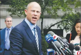  ?? AP/RICHARD DREW ?? Michael Avenatti, attorney for porn actress Stormy Daniels, talks to the media Wednesday after a Federal Court hearing in New York.