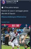  ??  ?? E per il Bologna il gol neroverde è del presidente Saputo... La sconfitta e la beffa, poi rimossa dall’account twitter del club rossoblù