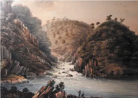  ??  ?? John William Lewin’s watercolou­r The Second Cataract on the North Esk near Launceston, 1809, is part of QVMAG’s The First Australian­s exhibition.