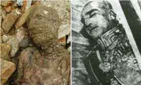  ?? Photograph: Tasnim news ?? The mummified body found near Tehran and Reza Shah before his burial.