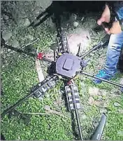  ??  ?? An IED-laden drone shot down by police in Kanachak area in Jammu district.