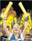  ?? ANDA CHU — STAFF PHOTOGRAPH­ER ?? A Golden State Warriors fan cheers during Game 1 of their NBA firstround playoff series against the San Antonio Spurs on Saturday.