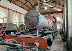  ??  ?? Above: The boiler of Mike Little's small 2-6-2T No. 5538 trial fitted into the frames at the Flour Mill. BILL PARKER