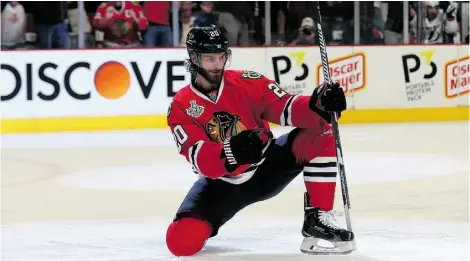  ?? Bruce Bennett/Getty Images ?? Chicago Blackhawks forward Brandon Saad has saved his best for the playoffs, with eight goals so far in the post-season.
