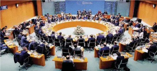  ?? Ansa ?? La conferenza di Merkel Si è svolta domenica a Berlino la riunione per un piano di pace