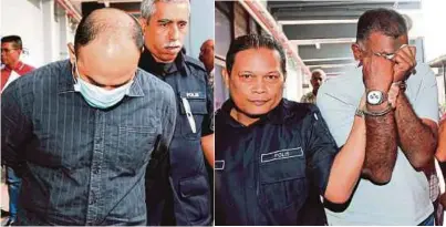  ??  ?? MOHD Faizal (kiri) dan Ravi didakwa menerima rasuah RM8,000 daripada seorang lelaki empat tahun lalu.