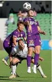  ?? GETTY IMAGES ?? Glory’s Carlo Armiento rises to the ball against Macarthur FC at HBF Park in Perth yesterday.