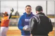  ?? NATHAN BURTON/Taos News ?? The Rams head coach, Manuel Marquez, argues with the umpire during a game Monday (March 21).