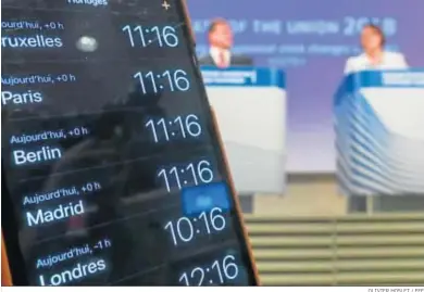  ?? OLIVIER HOSLET / EFE ?? Rueda de prensa del pasado mes de septiembre sobre la propuesta de Bruselas de eliminar el cambio horario.