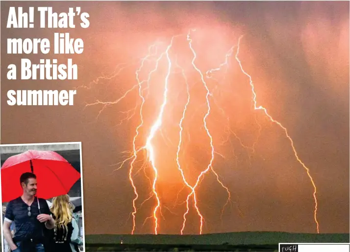  ?? ?? Sky storm: Spectacula­r forks of lightning strike near the village of Elmley in Kent