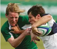  ??  ?? Inspiratio­nal: USA centre Patty Jervey, playing against Ireland in 2006 during her fifth World Cup