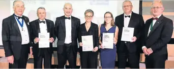  ?? PHOTOS: CRT ?? Canal & River Trust engineers Tania Snelgrove (centre) with Ian Draycott, Helen Braidwood and colleagues at the ISE awards ceremony.