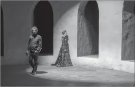  ?? ?? Director Joel Coen, left, and actor Frances McDormand on the set of “The Tragedy of Macbeth.”