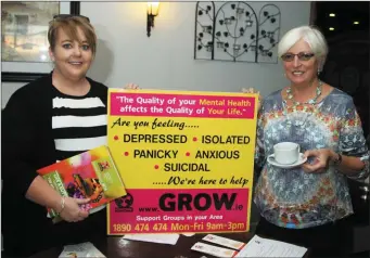  ??  ?? GROW coffee morning in the Loch Gorman Arms marking world mental health week; area coordinato­r, Ellen Ryle and Marian Byrne.