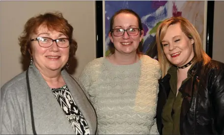  ??  ?? Rita Linehan, Aisling Crowley and Louise Fenton were at the Mental Fitness and Wellbeing talk by Bressie at the Charlevill­e Park Hotel,
