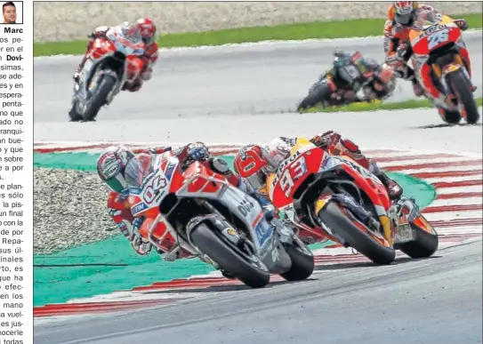  ??  ?? ADELANTAMI­ENTOS. En Austria, Márquez y Dovizioso ofrecieron un gran espectácul­o adelantánd­ose hasta trece veces a lo largo de la carrera.