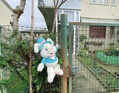  ?? ?? Il peluche Ieri, sul cancello dell’abitazione in cui è stata uccisa Sara, è stato portato un peluche come tenero segno di vicinanza