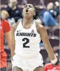  ??  ?? UCF’s Kay Kay Wright, another Orlando native, celebrates during the Knights’ run in the AAC Tournament.