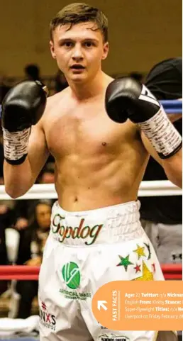  ?? Photo: SIMON DAVID PHOTOGRAPH­Y ?? Age: 21 Twitter: n/a Nickname: ‘Topdog’ Height: 5ft 4ins Nationalit­y: English From: Kirkby Stance: Orthodox Record: 3-0-1 (1) Division: Super-flyweight Titles: n/a Next fight: Butler contests a four-rounder in Liverpool on Friday February 28.