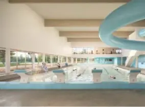  ?? FOTO RR ?? Het nieuwe zwembad van 25 meter lang heeft ook een glijbaan en een peuterbad. De bouw van de nieuwe sportsite op Balsakker in Lille schiet goed op.