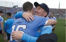  ?? Photo: Kyran O’Brien ?? Dean Rock and Jim Gavin celebrate.