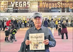  ?? SUBMITTED ?? Earle MacLeod of Little Sands made it to Las Vegas to catch a Vegas Golden Knights NHL game during the 201718 regular season with his son, Andrew, from Vancouver. MacLeod even managed to take along an issue of The Guardian with him.