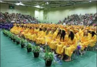  ??  ?? Graduates and their supporters at the Troy High School 2017 commenceme­nt ceremony on Sunday at Hudson Valley Community College in Troy.