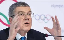  ?? FOTO: JEAN-CHRISTOPHE BOTT/KEYSTONE VIA AP ?? Internatio­nella olympiska kommitténs ordförande Thomas Bach.