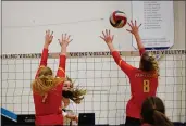  ??  ?? Chico’s Carly McPherson (7) and Brynn Alves (8) attempt to defend a shot from Pleasant Valley’s Kayla Johnson (6) on Wednesday.