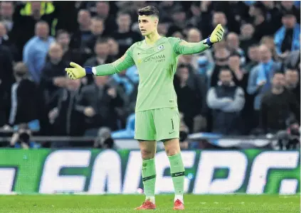 ?? PHOTO: GETTY IMAGES ?? Tense times . . . Chesea goalkeeper Kepa Arrizabala­ga refuses to be substitute­d during the League Cup final against Manchester City at Wembley yesterday.