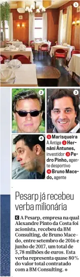  ?? ?? 2
4
1
3 1 Marisqueir­a A Antiga 1 Hernâni Antunes, investidor 3 Pedro Pinho, agente desportivo
4 Bruno Macedo, agente
do presidente do FC Porto