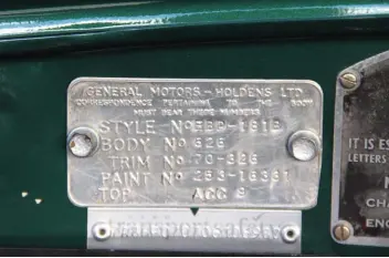  ??  ?? The Holden body plate. Below This little badge on the side of the seat says it all. “Product of General Motors-Holden’s”