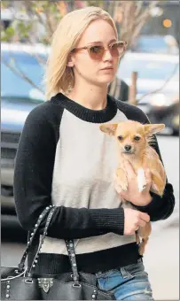  ??  ?? GOODBYE, CRAZY CAT LADIES: Jennifer Lawrence and her little brown dog Pippi Longstocki­ng