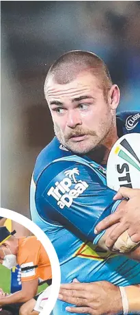  ?? ?? GOLD COAST, AUSTRALIA - SEPTEMBER 01: Keegan Hipgrave of the Titans is tackled during the round 25 NRL match between the Gold Coast Titans and the North Queensland Cowboys at Cbus Super Stadium on September 1, 2018 in Gold Coast, Australia. (Photo by Chris Hyde/getty Images)