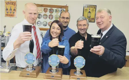  ??  ?? From left Tall Ships Project Director Ian Flannery, Sun FM’s Danni Moore and Simon Grundy, Maxim Brewery MD Mark Anderson and Culture Portfolio Holder Councillor John Kelly.